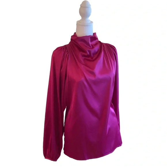 NWOT Joy Magenta Purple Satin Blouse - Picture 1 of 13